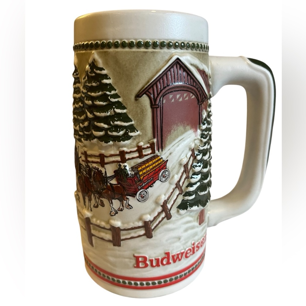 Budweiser 1984 Clydesdale Holiday Edition Covered Bridge Beer Stein Ceramarte